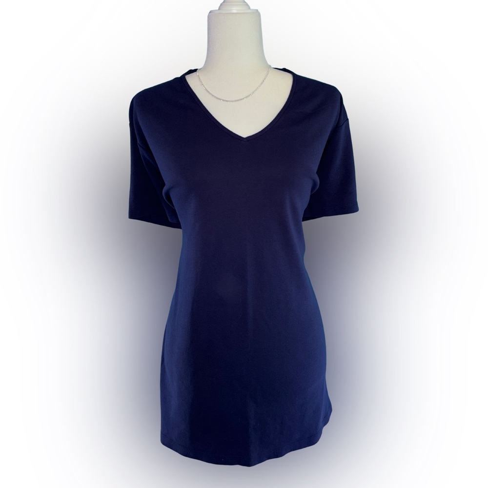 Isaac Mizrahi Live! Essentials Plus Size 4X Navy Blue V-Neck Pima Cotton Tee